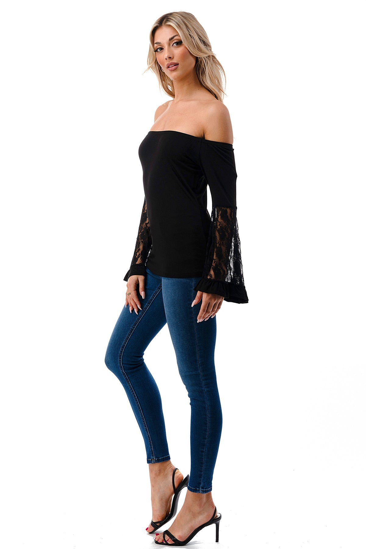 LENA BELL SLEEVE TOP (BLACK / BLACK LACE)- VT2650