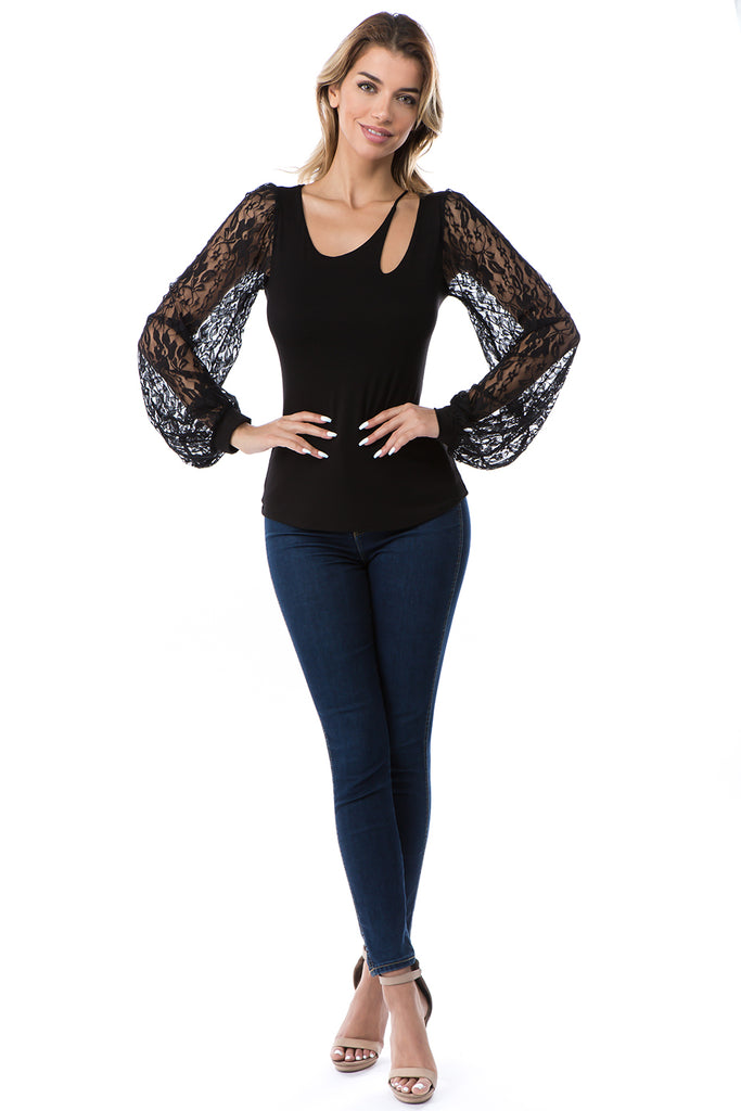 KATE W NECK TOP (BLACK)- VT2653