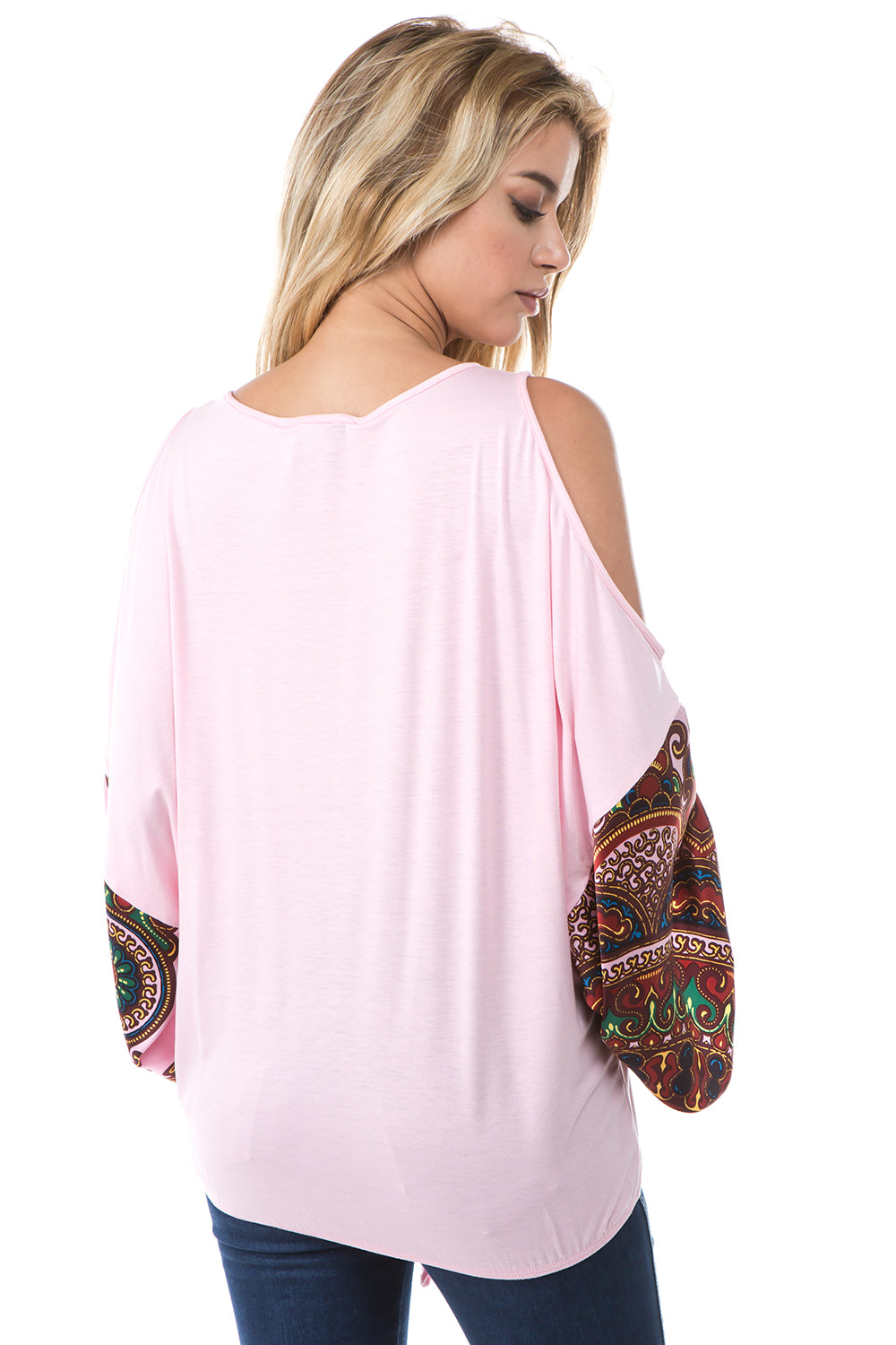 AVELINE COLD SHOULDER BLOUSON TOP (BABY PINK)-VT2656