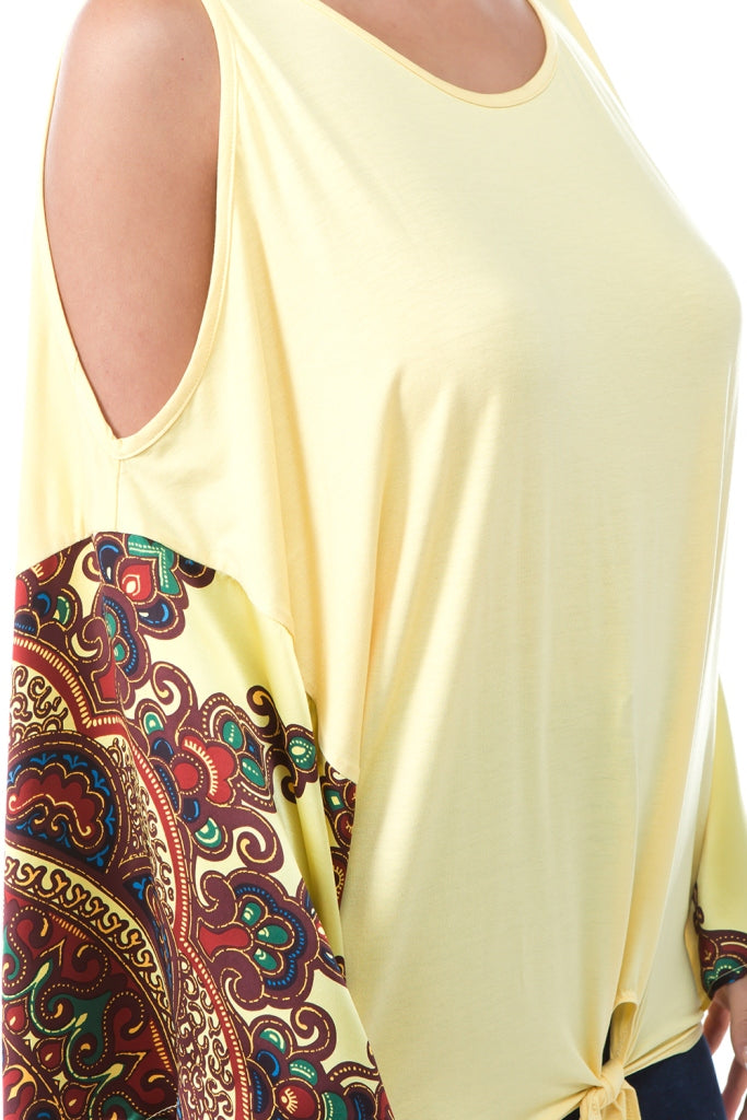 AVELINE COLD SHOULDER BLOUSON TOP (YELLOW)-VT2656