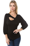 CALLA 3/4 SLEEVE TOP (BLACK)- VT2667