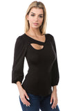 CALLA 3/4 SLEEVE TOP (BLACK)- VT2667