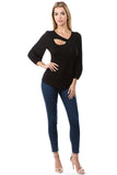 CALLA 3/4 SLEEVE TOP (BLACK)- VT2667