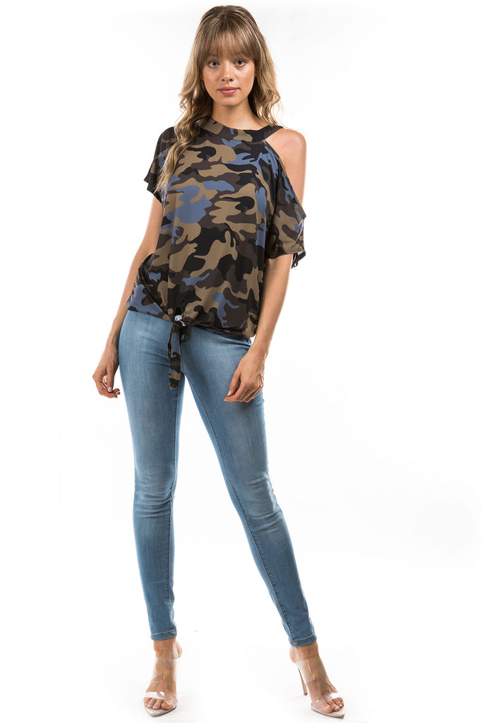 CALLA FRONT TIE TOP  (ITY CAMO)- VT2668