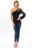 ELLA ONE SLEEVE TOP (BLACK/BLACK)-VT2673