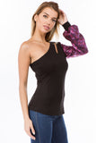 ELLA ONE SLEEVE TOP (BLACK/FUSCHIA)-VT2673