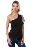 ELLA ONE HALF SLEEVE TOP (BLACK/SILVER)-VT2674