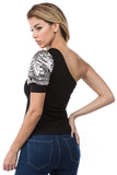 ELLA ONE HALF SLEEVE TOP (BLACK/SILVER)-VT2674