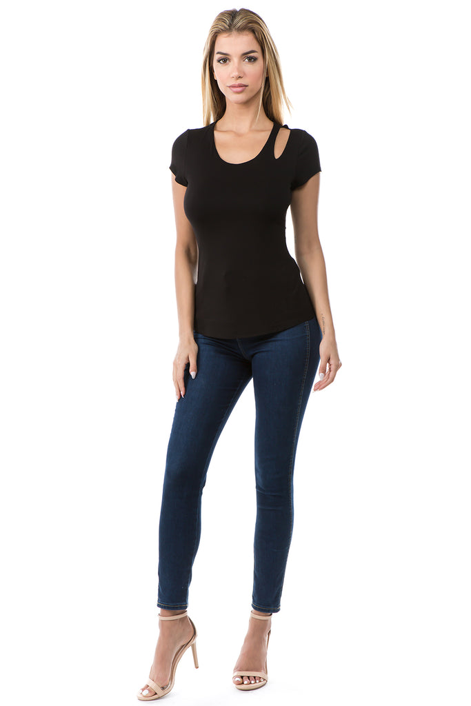 FIONA SHORT SLEEVE TOP (BLACK)- VT2680