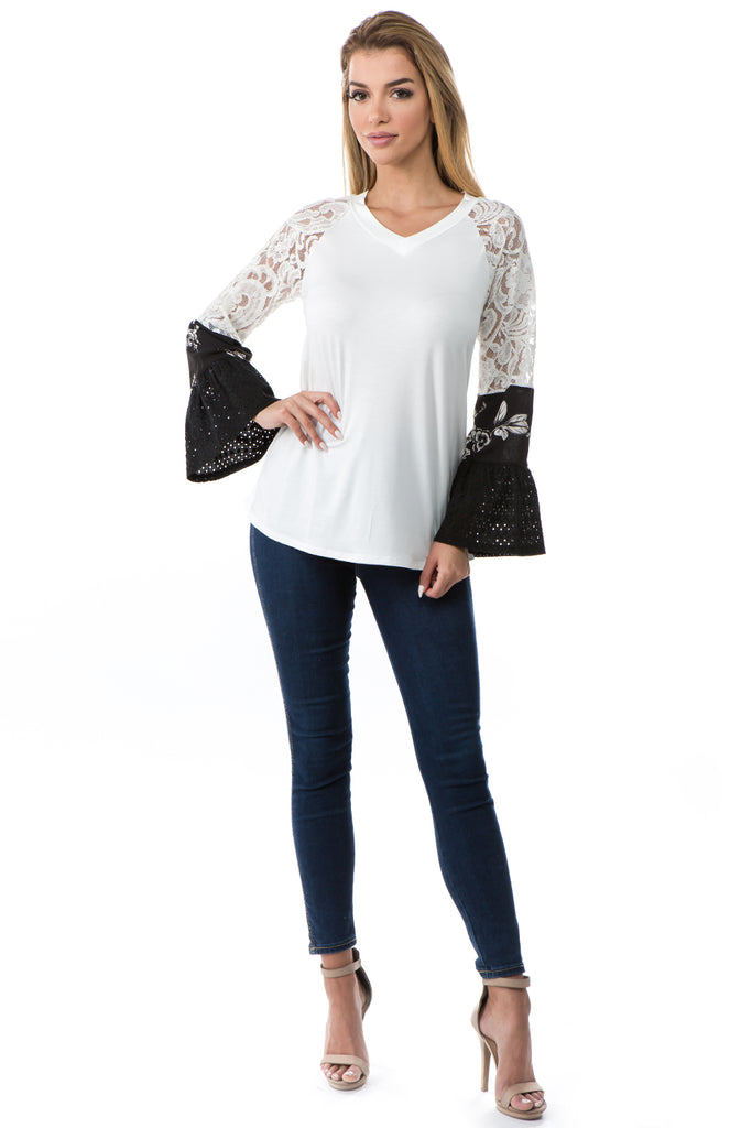 BIANCA RUFFLE SLEEVE TOP (IVORY)- VT2689