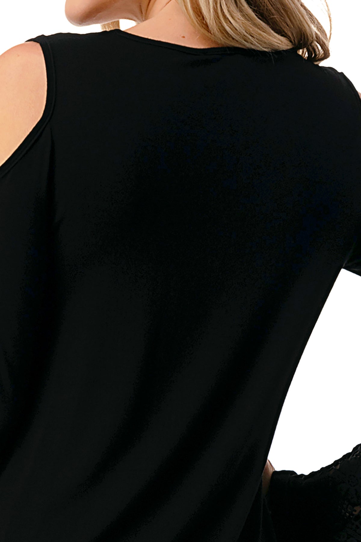 AGNES OPEN SHOULDER TOP (BLACK/SOLID BLACK)- VT2692
