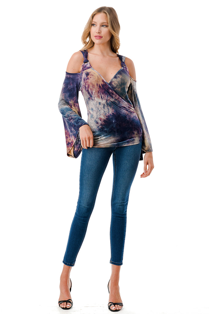 ALESSIA WRAP TOP (TAUPE TEAL TIE DYE)- VT2725
