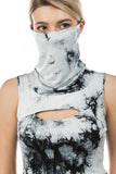 FLORA MASK SLEEVELESS TOP (BLACK/WHITE TIE DYE)-VT2745T
