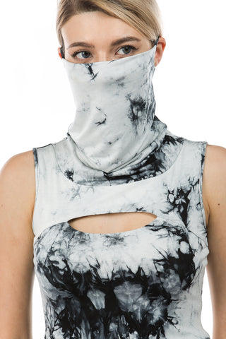 FLORA MASK SLEEVELESS TOP (BLACK/WHITE TIE DYE)-VT2745T