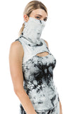 FLORA MASK SLEEVELESS TOP (BLACK/WHITE TIE DYE)-VT2745T