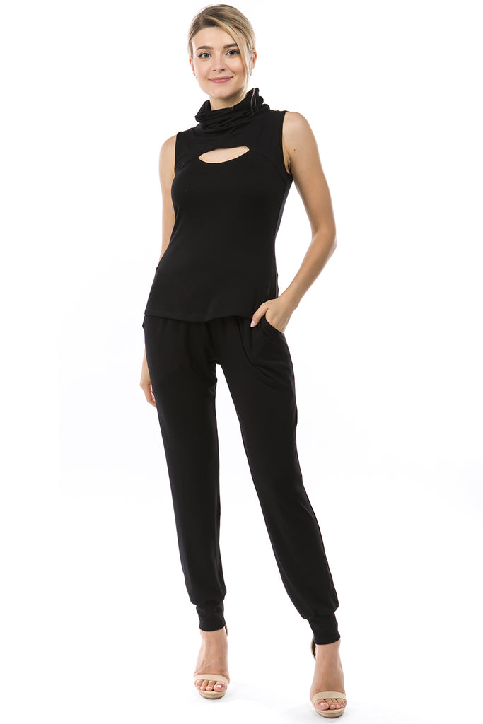 FLORA MASK SLEEVELESS TOP (BLACK)-VT2745