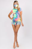 CORA FRONT TIE SHORT SLEEVE TOP (NEON GREEN TIE DYE)- VT2755T
