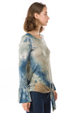 LUX RUFFLE SLEEVE TOP (TAUPE TEAL TIE DYE)-VT2784T