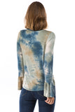 LUX RUFFLE SLEEVE TOP (TAUPE TEAL TIE DYE)-VT2784T