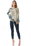 LUX RUFFLE SLEEVE TOP (TAUPE TEAL TIE DYE)-VT2784T