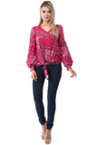 HATTIE V NECK TOP (BANDANA RED)-VT2798