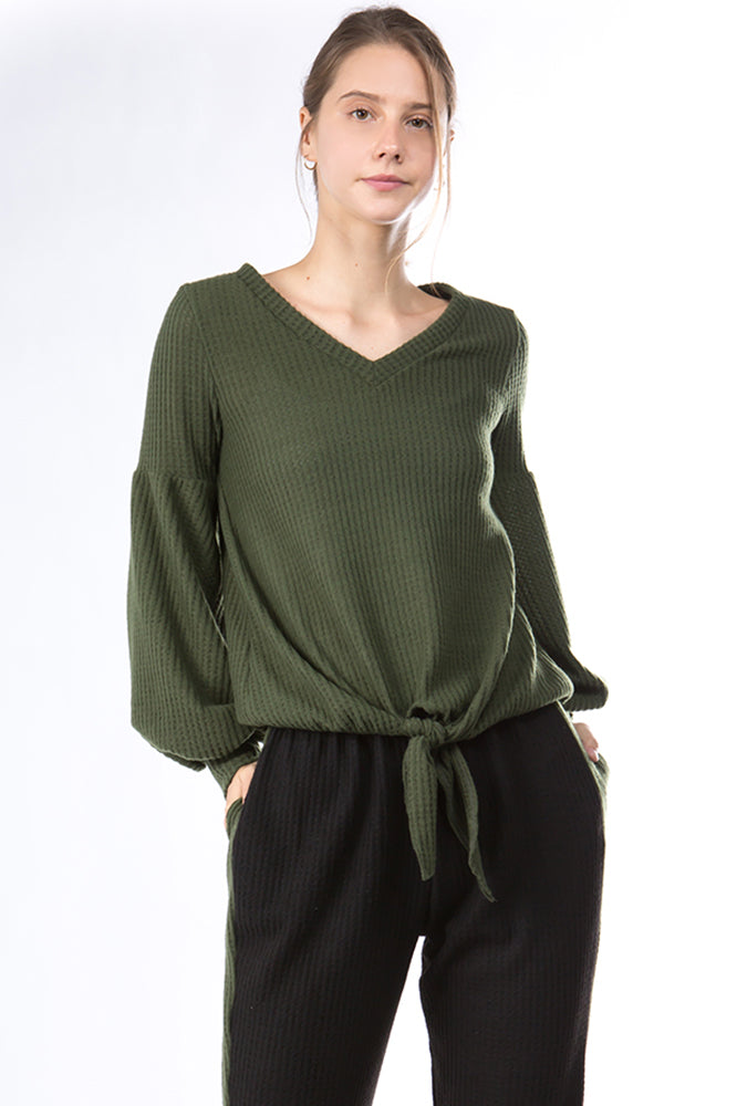 HATTIE V NECK TOP (BLUSH OLIVE)-VT2798