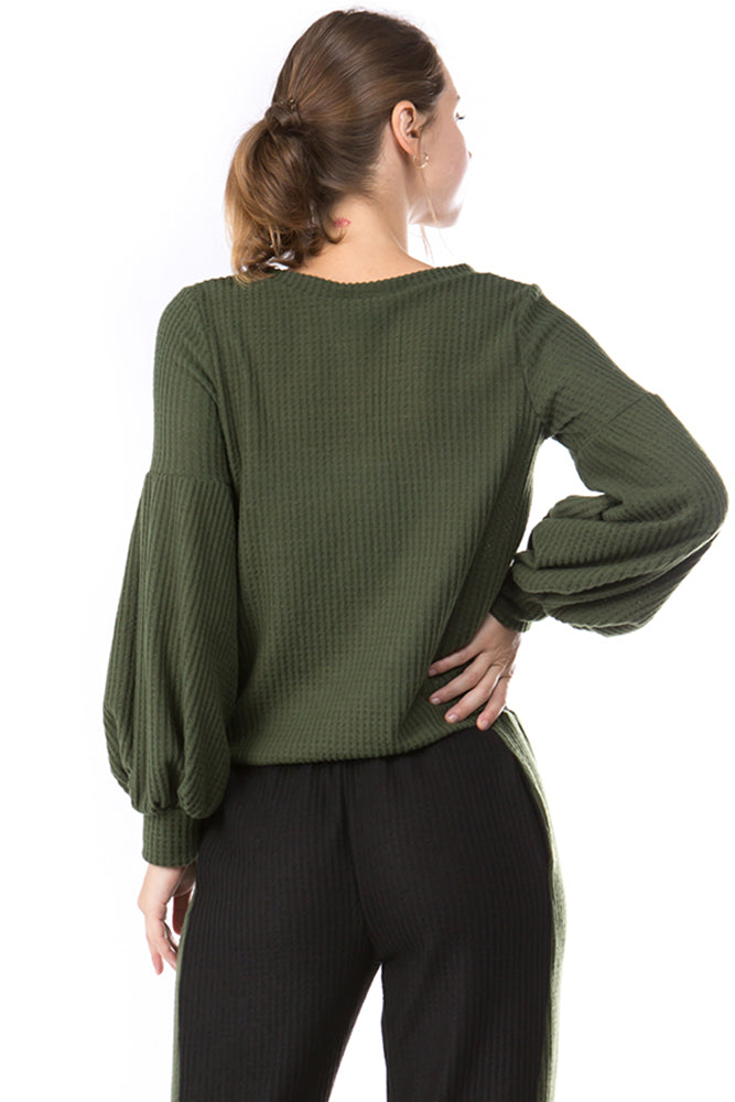 HATTIE V NECK TOP (BLUSH OLIVE)-VT2798