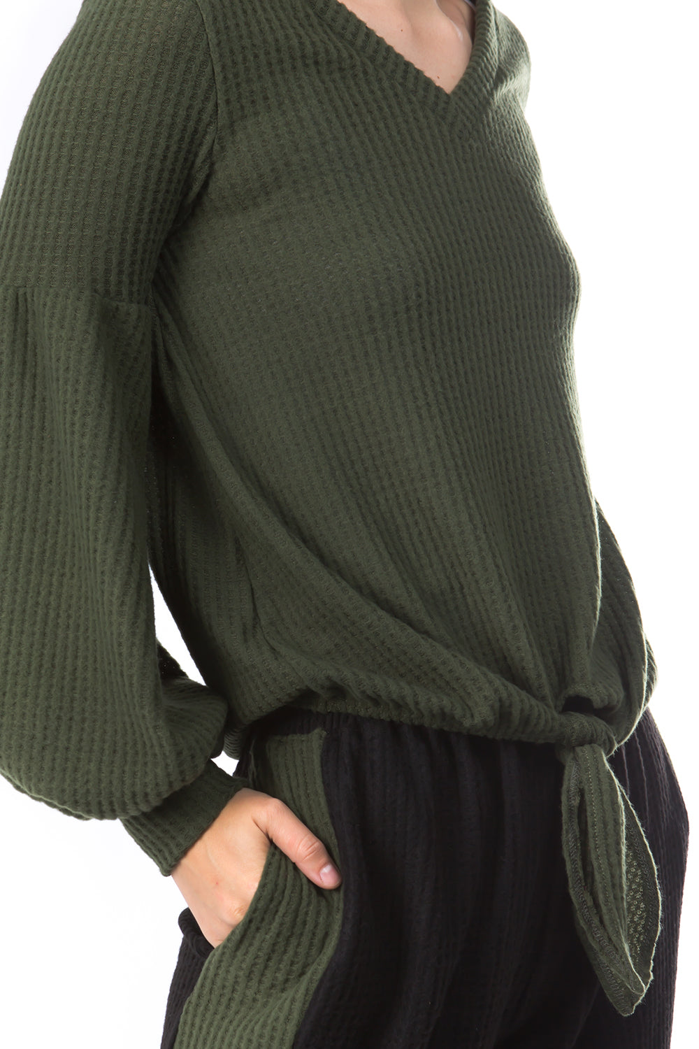 HATTIE V NECK TOP (BLUSH OLIVE)-VT2798