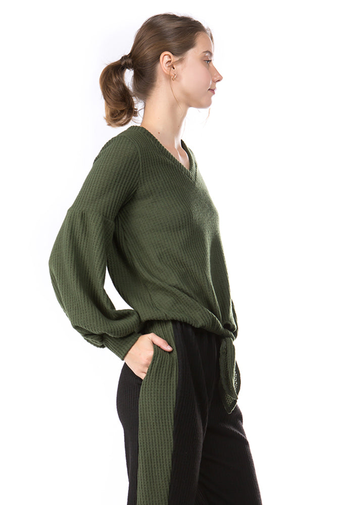 HATTIE V NECK TOP (BLUSH OLIVE)-VT2798
