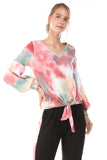 HATTIE V NECK TOP (BRUSH TAUPE PINK TIE DYE)-VT2798