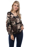 STELLA BUBBLE SLEEVE TOP (BROWN CAMO)-VT2817