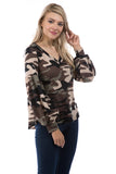 STELLA BUBBLE SLEEVE TOP (BROWN CAMO)-VT2817