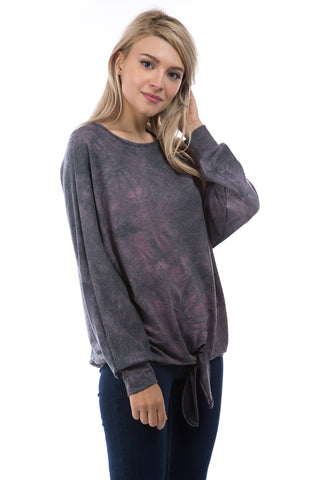 NORA WING SLEEVE TOP (FRENCH TERRY GREY/PINK TIE DYE)-VT2829
