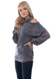 ELISE OPEN SHOULDER TURTLE NECK TOP (FRENCH TERRY GREY/PINK TIE DYE)-VT2842