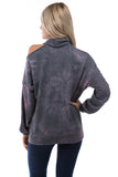 ELISE OPEN SHOULDER TURTLE NECK TOP (FRENCH TERRY GREY/PINK TIE DYE)-VT2842