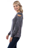 VICTORIA CROSS NECK STRAP TOP (FRENCH TERRY CHARCOAL TIE DYE)-VT2854
