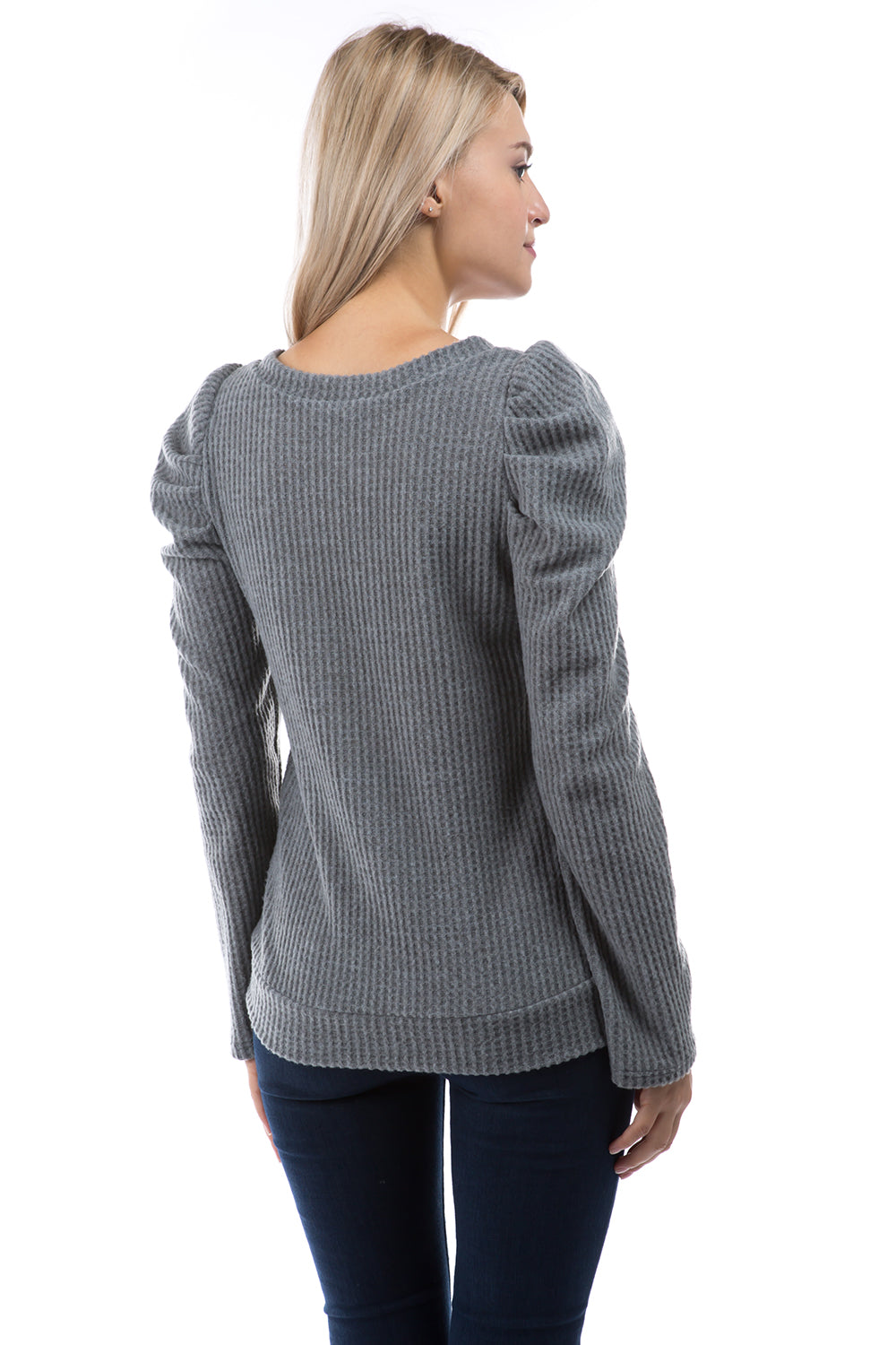 BRIDGET PUFF SLEEVE V NECK TOP (BRUSH GREY)-VT2857