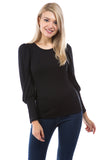 ANN BALLON SLEEVE BOAT NECK TOP (BLACK)-VT2863