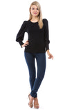 ANN BALLON SLEEVE BOAT NECK TOP (BLACK)-VT2863