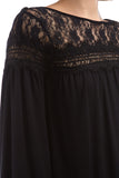 LEAH LACE YOKE TOP (BLACK)-VT2884