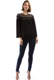 LEAH LACE YOKE TOP (BLACK)-VT2884