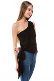 ANAIS ASYMMETRICAL WAIST RIBBON TIE TOP (BLACK)- VT2917