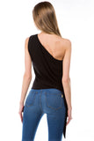 ANAIS ASYMMETRICAL WAIST RIBBON TIE TOP (BLACK)- VT2917