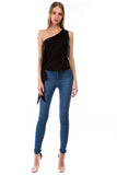 ANAIS ASYMMETRICAL WAIST RIBBON TIE TOP (BLACK)- VT2917