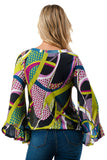 IVY FRONT TIE V NECK TOP (BLACK PURPLE GEO)-VT3018LA