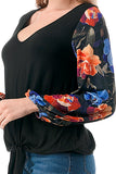 NORAH FRONT TIE V NECK TOP (BLACK/FALL FLOWER)- VT3023