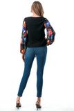NORAH FRONT TIE V NECK TOP (BLACK/FALL FLOWER)- VT3023