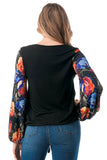 NORAH FRONT TIE V NECK TOP (BLACK/FALL FLOWER)- VT3023