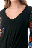 NORAH FRONT TIE V NECK TOP (BLACK/FALL FLOWER)- VT3023