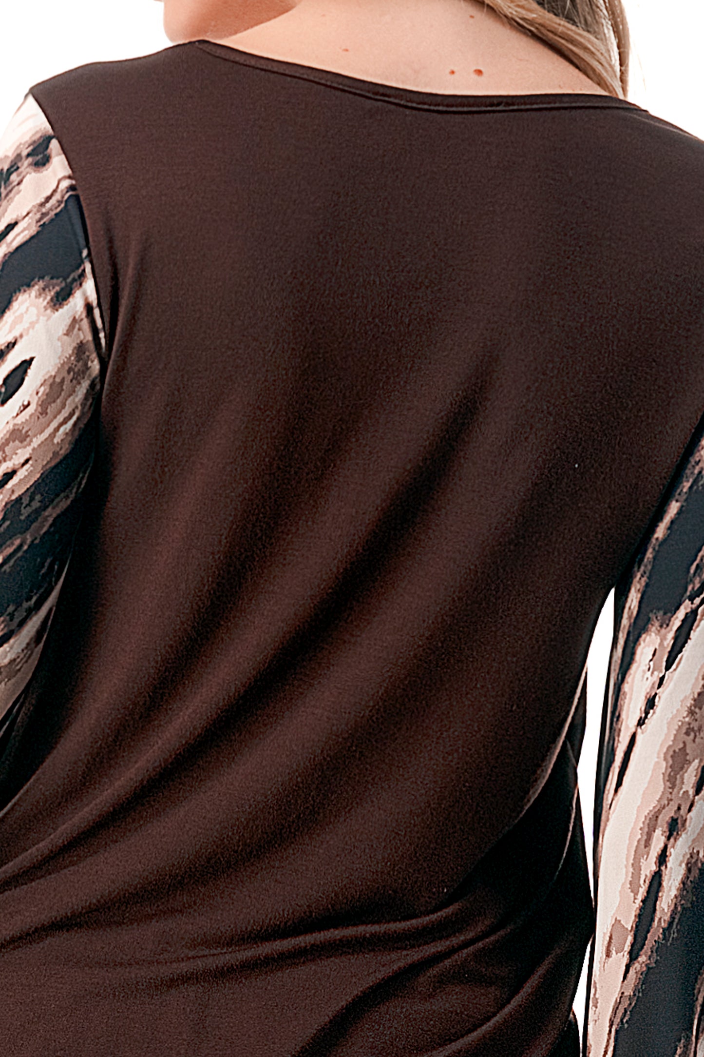 NORAH FRONT TIE V NECK TOP (BROWN/BROWN WATERCOLOR)- VT3023